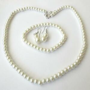 【送料無料】アクセサリー　ネックレス　シルバーネックレスブレスレットイヤリングparure colore argento collana bracciale e orecchini di perle bianche 6,5 mm 24 q 1