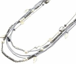 【送料無料】アクセサリー　ネックレス　cl2219d sautoir collier multirangs perles brillantes cordons gris avec feu