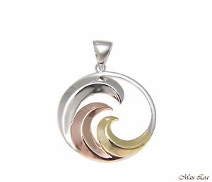 アクセサリー　ネックレス　スターリングシルバーイエローピンクρハワイボールargento sterling 925 tre colori giallo rosa rho hawaiano 20mm ocean ondulato