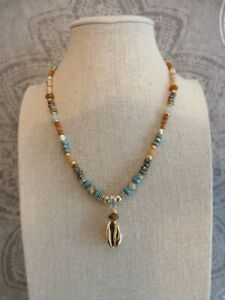 【送料無料】アクセサリー　ネックレス　ビーズピカソゴールドビーズショートネックレスhand beaded gemstone picasso con perline oro seashell breve collana