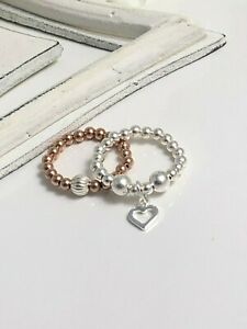 アクセサリー　ネックレス　スターリングリゾーツスターリングシルバーリングストレッチローズゴールドセットargento sterling anello stretch set cuore charm rose gold filled 925 donna regali