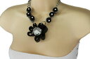 【送料無料】アクセサリー ネックレス ビードブラックファブリックネックレスda donna nero fiori tessuto collana con catenina perlina dargento