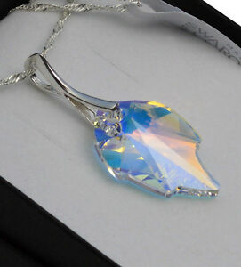 【送料無料】アクセサリー　ネックレス　シルバーネックレススワロフスキークリスタルリーフクリスタル925 argento collana realizzata con cristalli di swarovski 2630 mm * foglia * crystal ab