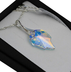 【送料無料】アクセサリー　ネックレス　シルバーネックレススワロフスキークリスタルリーフクリスタル925 argento collana realizzata con cristalli di swarovski 2630 mm * foglia * crystal ab