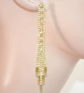 【送料無料】アクセサリー　ネックレス　イヤリングイエローゴールドペンダントワイヤーorecchini donna strass giallo oro fili pendenti lunghi cristalli cerimonia e165(4)