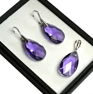 【送料無料】アクセサリー　ネックレス　シルバーイヤリングスワロフスキークリスタルミリセット925 orecchini argento set realizzati con cristalli swarovski 22mm peratanzanite