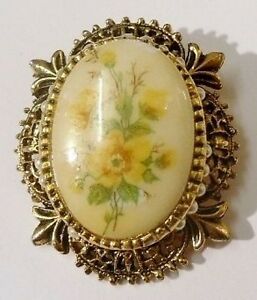 アクセサリー　ネックレス　ビンテージフローラルゴーbroche bijou vintage came dessins floral couleur or grav perle * 2080