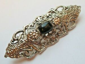 アクセサリー　ネックレス　クラシックバーアルジェントヴィンテージbroche classique barrette couleur argent perle noire bijou vintage 1925