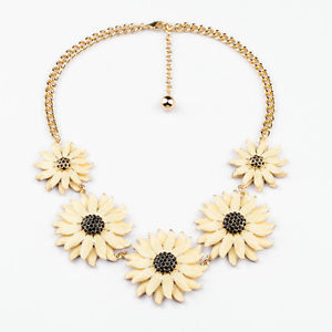 【送料無料】アクセサリー ネックレス コリアーコートベージュノワールcollier femme court fleur tournesol email beige noir retro ks 3