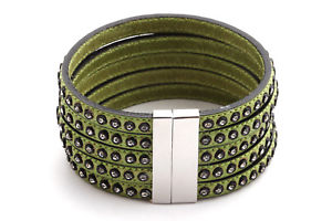 ̵ۥ꡼ͥå쥹ƥ쥹֥쥹ådonna bracciale strass in pelle 5 volte verde chiaro acciaio inox chiusura magnetica nice 4u