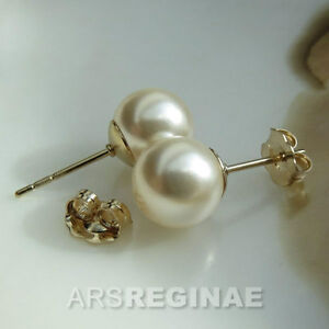 【送料無料】アクセサリー ネックレス メスイヤリングコインkゴールドホワイトパールamp; femminile stabile 8mm sc perle bianco circa orecchini a bottone ygf 14k oro 585
