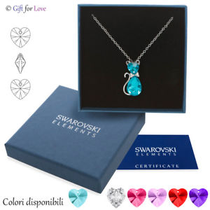 【送料無料】アクセサリー　ネックレス　シルバーネックレススワロフスキーオリジナルcollana argento swarovski element originale g4lov cristallo gatto micio felino