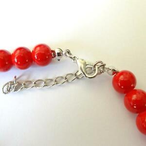 【送料無料】アクセサリー　ネックレス　ネックレスブレスレットイヤリングシルバーレッドコーラルparure collana bracciale orecchini colore argento, corallo rosso 9 mm 385 bb