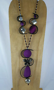 【送料無料】アクセサリー　ネックレス　ジグザグノワールsautoir zigzag prune, noir et argent, bijo..