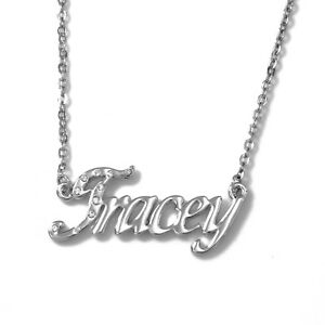 【送料無料】アクセサリー　ネックレス　ネームネックレストレーシーホワイトゴールドカスタムnome collana tracey 18ct bianco oro placcatoaccessori apprezzamento personalizzato