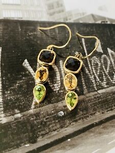 【送料無料】ネックレス　ゴールドスモーキークォーツシトリンペリドットファンシードロップイヤリングマシン9ct gold smokey quartz, citrine, peridot fancy drop earrings vm211