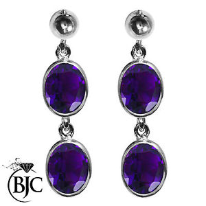 【送料無料】ネックレス　ホワイトゴールドアメジストオーバルダブルスタッドイヤリングドロップbjc 9ct white gold natural amethyst oval double drop dangling studs earrings