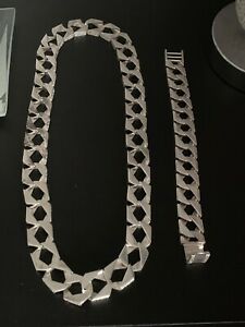 【送料無料】ネックレス　ソリッドスターリングシルバーフラットチェーンマッチングブレスレットsolid ..