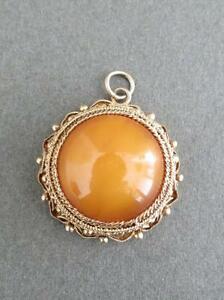 【送料無料】ネックレス　ビンテージシルバーペンダントvintage chinese butterscotch egg yolk amber ..