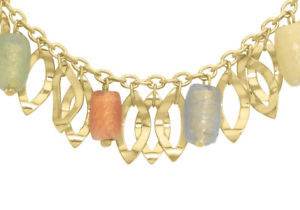 【送料無料】ネックレス　イエローゴールドシャーベットビーズドロップチェーンネックレス