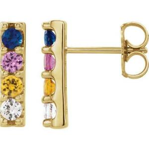 【送料無料】ネックレス　イエローゴールドバーイヤリングサファイア14k yellow gold vertical bar earrings multicolor genuine sapphire gemstones 3