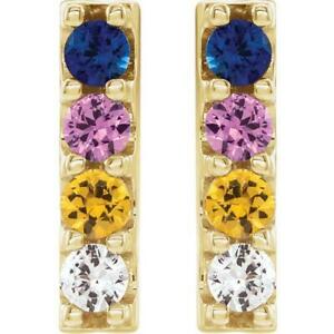 【送料無料】ネックレス　イエローゴールドバーイヤリングサファイア14k yellow gold vertical bar earrings multicolor genuine sapphire gemstones 2