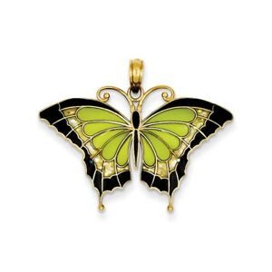 【送料無料】ネックレス　イエローゴールドソリッドステンドグラス14k yellow gold solid polished gre..