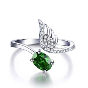 【送料無料】ネックレス　21ctオーバルカットグリーンエメラルド14ctホワイトゴールド21ct oval cut green emerald engagement ring angel wings 14ct white gold over