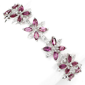 【送料無料】ネックレス　スターリングシルバーブレスレットインチsterling silver 925 genuine natural rhodolite gemstone floral bracelet 75 inch