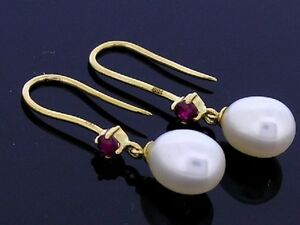 【送料無料】ネックレス ソリッドゴールドルビーパールドロップイヤリングe6062 genuine 18ct 18k solid gold natural ruby pearl drop earrings