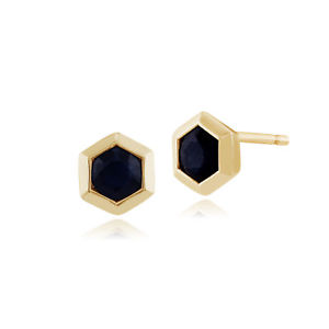 【送料無料】ネックレス　イエローゴールドサファイアスタッドイヤリングgemondo 9ct yellow gold 054ct sapphire hexagon stud earrings