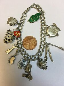 ̵ۥͥå쥹11charmsơcharm braceletenglish vintage sterling silver charm bracelet with 11 good charms