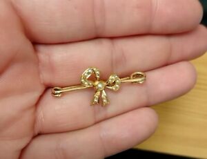 【送料無料】ネックレス　ヴィンテージゴールドボウパールブローチvintage 9ct gold bow pearl brooch