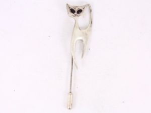 【送料無料】ネックレス　タイピンブローチバッジスターリングシルバービンテージcat tie pin brooch badge sterling silver vintage 925 32g bt84