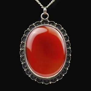 【送料無料】ネックレス　シルバーカネビンテージオーラチャクラsilver amulet 925 carnelian oval red gemstone vintage aura chakra handmade t38