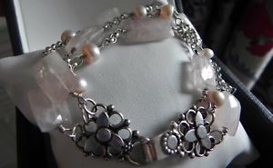 【送料無料】ネックレス　gスターリングシルバーローズクオーツブレスレットluscious 30g sterling silver 925 stamped rose quartz pearl gemstone bracelet