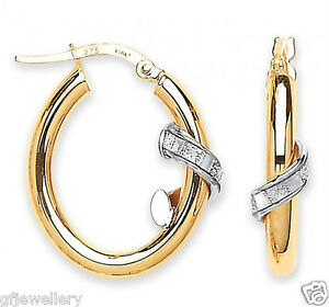 【送料無料】ネックレス　イエローゴールドスクロールフープイヤリング9ct hallmarked yellow gold polished oval with moondust scroll 25mm hoop earrings