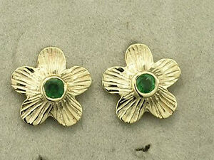 【送料無料】ネックレス　ソリッドゴールドエメラルドイヤリングフラワースタッドe018 lovely genuine 9ct solid gold natural emerald blossom earrings flower studs(4)