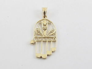 【送料無料】ネックレス　イエローゴールドペンダント14k yellow gold filigree hamsa protection hand charm pendant(4)