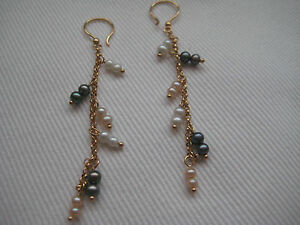 【送料無料】ネックレス 9ctイェローゴールド65mmイアリング in9ct yellow gold pearl and coral and anthracite dangling at 65mm earrings in