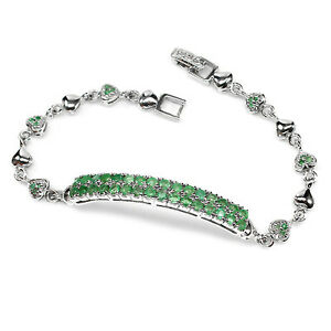 【送料無料】ネックレス　スターリングシルバーエメラルドハートブレスレットインチsterling silver 925 genuine natural emerald gemstone amp; heart bracelet 75 inch