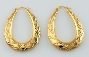 【送料無料】ネックレス　イエローゴールドクレオールフープイヤリング 9ct yellow gold large oval creole hoop earrings