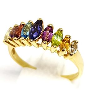 ネックレス　イエローゴールドマルチカラーサイズstunning yellow gold multi coloured gemstones size q fully hallmarked