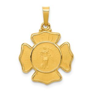 ネックレス　イエローゴールドサテンフローリアンバッジメダルペンダント14k yellow gold satin amp; polished saint florian badge medal religious pendant