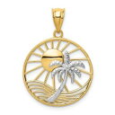 【送料無料】ネックレス 14k2ペンダントサンヤシ14k two tone gold polished textured sun and palm tree in round frame pendant
