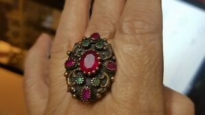 【送料無料】ネックレス　スターリングルビーエメラルドリングサイズレディースstunning oxidized sterling ruby amp; emerald gemstone ring size 10 for ladies