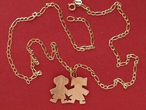 楽天hokushin【送料無料】ネックレス　イエローゴールドペンダントチェーン9ct yellow gold boy amp; girl love friendship pendant and chain