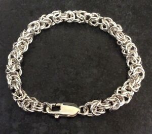 ネックレス　ハンドメイドレディーススターリングシルバービザンチンブレスレットソリッドシルバーhandmade hallmarked ladies sterling silver byzantine bracelet solid silver gift