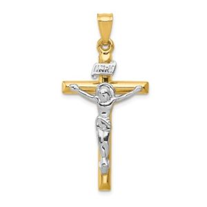 ネックレス　イエローホワイトゴールドソリッドクロスペンダント14k yellow amp; white gold polished solid inri crucifix cross religious pendant