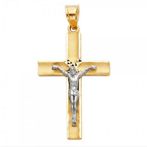 ネックレス　クロスイエスキリストトーンゴールドビーズペンダントmatted finish cross charm jesus 14k 2 tone gold religious bead crucifix pendant